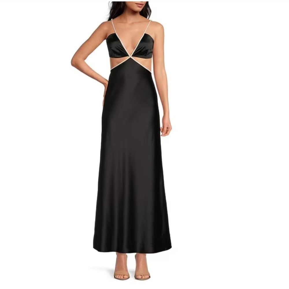 Gianni Binni Satin Deep V-Neck Cut-Out Slip Dress